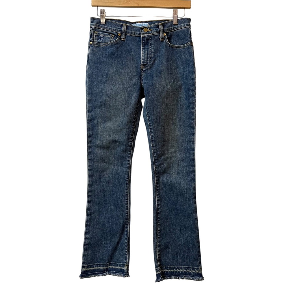 Draper James Women's Ankle Jeans Size 27 Blue Denim Frayed Hem Faded Look Skinny